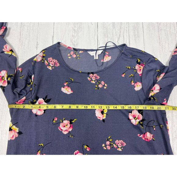 Lauren Conrad Womens Floral Print Bell Sleeve Blouse XL Purple/Pink Polyester - Picture 3 of 12